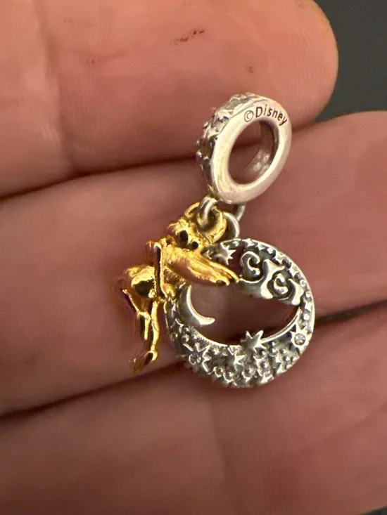 Disney Gold Tinker Bell with Silver Starry Moon Charm Pendant - Picture 2 of 5
